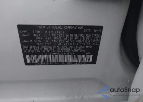 2020 Subaru Ascent Touring from USA, damaged, VIN 4S4WMARDXL3426139